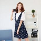 Set: Short-sleeve T-shirt + Floral Print A-line Pinafore Dress
