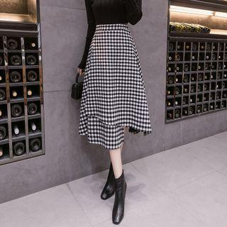 Gingham Asymmetrical Midi A-line Skirt