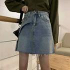 Washed Frayed A-line Skirt