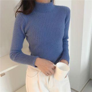 Mock Neck Ribbed Plain Knit Top