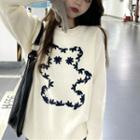 Bear Embroidered Round Neck Sweater