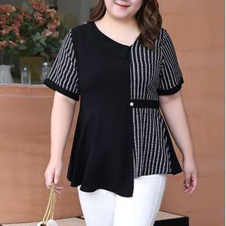 Short-sleeve Stripe Panel Blouse