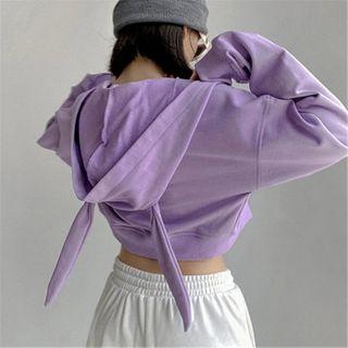 Rabbit Ear Hooded Cropped Zip Jacket