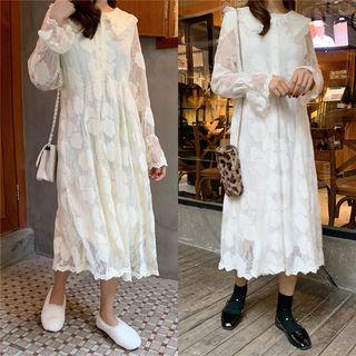 Lapel Long-sleeve Lace Dress