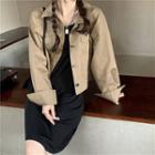 Plain Button-up Jacket Coffee - One Size