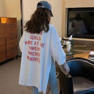 3/4-sleeve Letter Print T-shirt / Skinny Pants