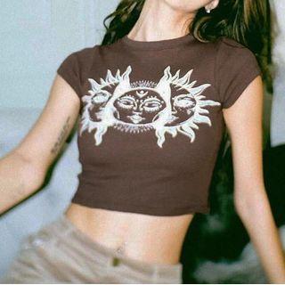 Short Sleeve Sun Printed Crop T-shirt