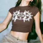 Short Sleeve Sun Printed Crop T-shirt