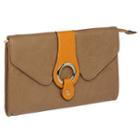 Buckle-accent Clutch Khaki And Yellow - One Size