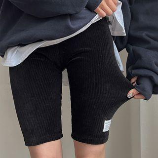 Label-patched Ribbed Biker Shorts