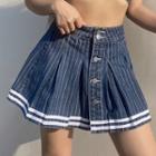 High-waist Striped Single-breasted Skirt
