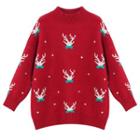 Deer Pattern Mock Neck Sweater