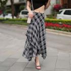 High-waist Plaid Print Chiffon A-line Skirt