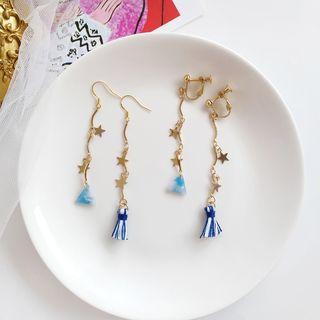 Alloy Star Tassel Dangle Earring S925 Silver - Hook Earring - Blue - One Size