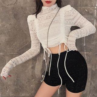 Cropped Long-sleeve Lace Top