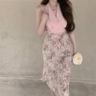 Halter Top / Floral Print Midi Skirt