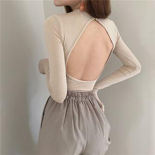 Backless Long Sleeve Sheer Top