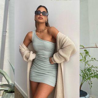 Plain Pleated Skinny Mini Dress