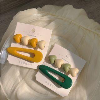 Set Of 2: Heart / Plain Resin Hair Clip