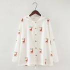 Deer Print Long-sleeve Hooded Jacket White - One Size