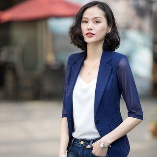 Elbow-sleeve Mesh Paneled Blazer