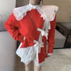 Long-sleeve Lace Trim Blouse / Tie-front Sweater