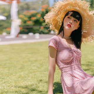 Short-sleeve Plaid Swimdress