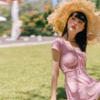 Short-sleeve Plaid Swimdress
