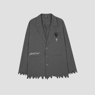 Letter Embroidered Distressed Blazer
