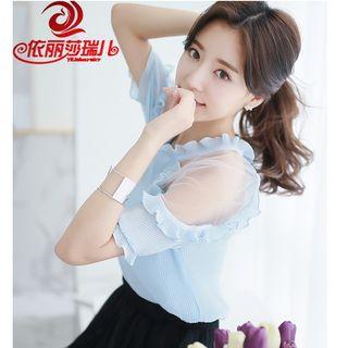 Short-sleeve Sheer Panel Blouse