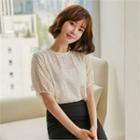 Puff-sleeve Textured Top Cream - One Size