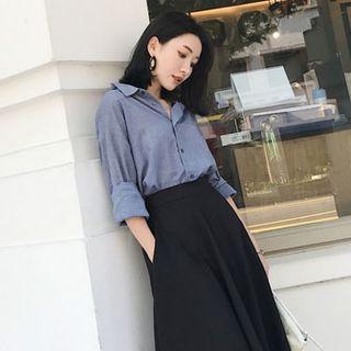 Set: Plain Shirt + A-line Midi Skirt