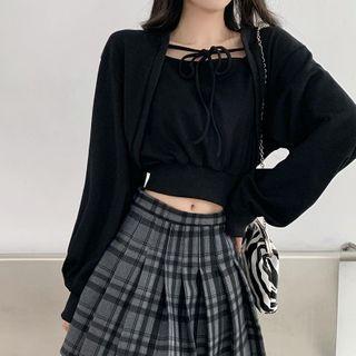 Mock Two Piece Tie Neck Plain Sweatshirt