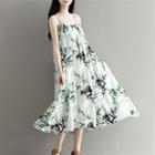 Strappy Floral Pleated A-line Midi Dress