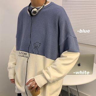 Two-tone Bear Embroidered Sweater