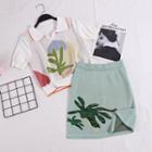 Set: Jacquard Short-sleeve Knit Top + A-line Skirt