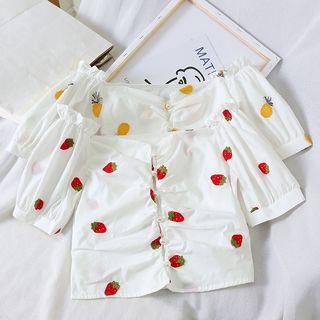 Fruit Print Short-sleeve Cropped Blouse