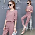 Set: Long-sleeve Top + Slim Fit Pants
