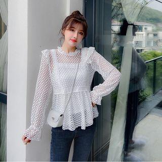 Long-sleeve Lace Ruffled Blouse