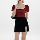 Short-sleeve Top / Slit Mini Pencil Skirt