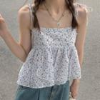 Floral Print Camisole Top / Elbow-sleeve Off-shoulder Blouse