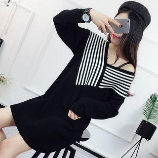 Striped Panel Mini Sweater Dress