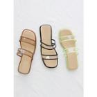 Transparent-strap Piped Pleather Slide Sandals