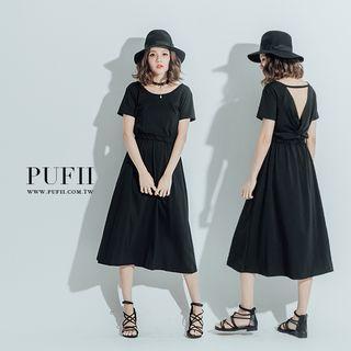 Short-sleeve V-back Midi T-shirt Dress