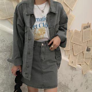 Pocket Detail Button-up Jacket / Mini A-line Skirt