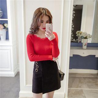 Lace Trim Ribbed Knit Top