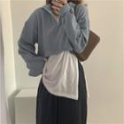 Slit Long-sleeve T-shirt / Cropped Pullover / Wide-leg Dress Pants