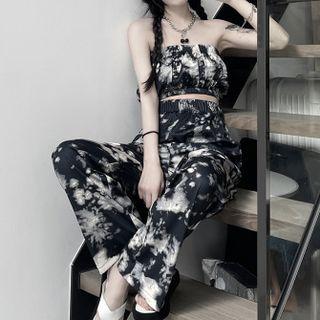 Tie-dye Print Bandeau + Wide Pants Set
