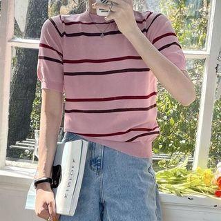 Short-sleeve Stripe Knit T-shirt
