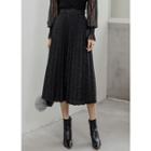 Belted Glittered Accordion-pleated Long Skirt